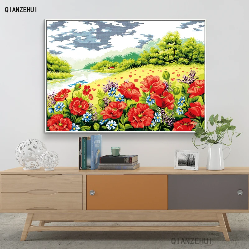 Набор для вышивки крестом QIANZEHUI набор рукоделия сада Поппи 11CT 14CT 9CT|cross stitch|set for