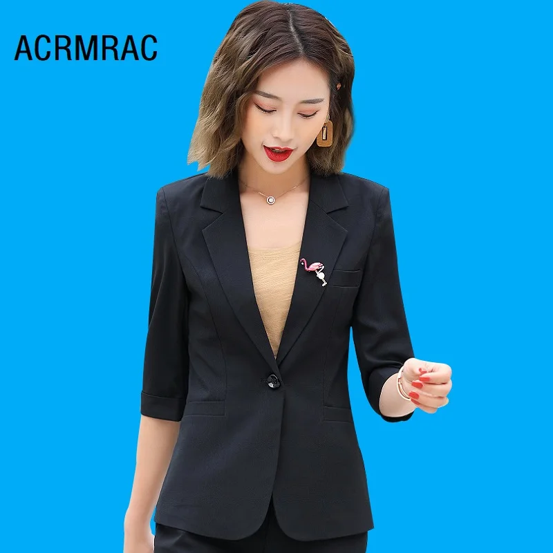 

Women jacket Slim summer Solid color Thin section Jacket coat Half sleeve OL Formal Blazers Women 6118