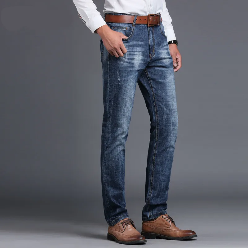 straight leg denim jeans male 2017 new men designer stretch casual regular fit cotton business trousers pants vaqueros hombre 40 | Мужская