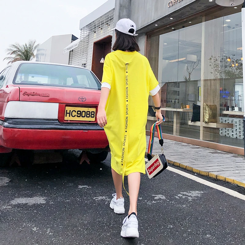 Vefadisa Character Pattern Print Dress 2018 Robe Femme Ribbon Decoration Women Asymmetric Plus Size Split AD1804 | Женская одежда