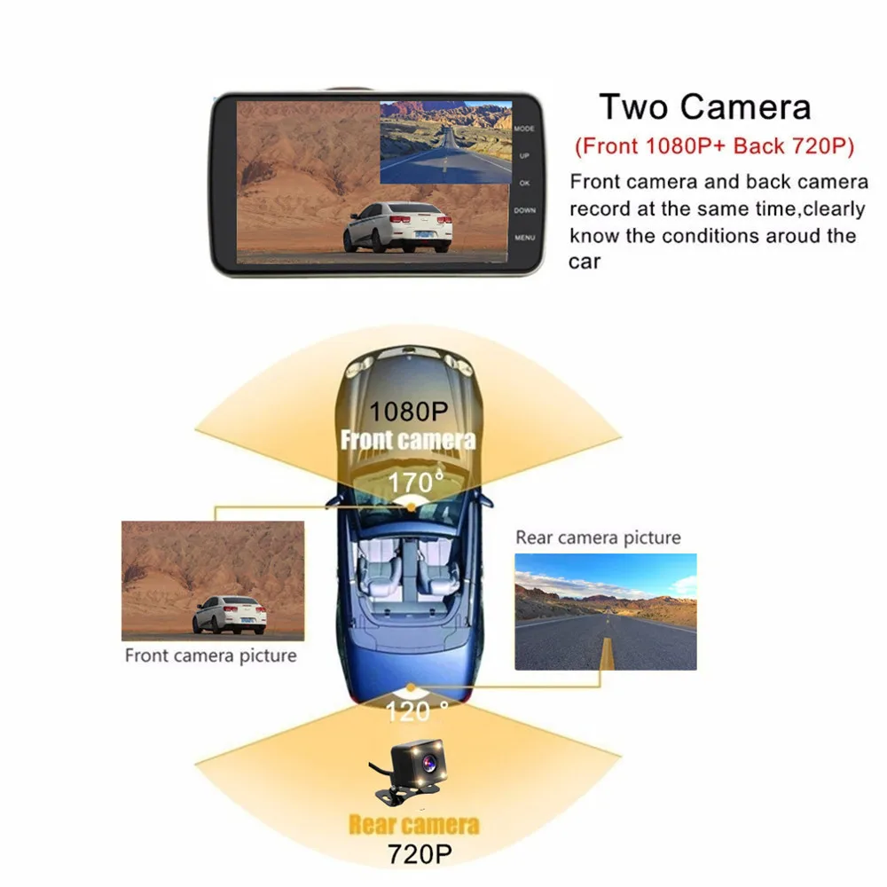 Ecartion 4 "Автомобильный видеорегистратор ADAS Dash Cam две камеры Фронтальная 1080P +