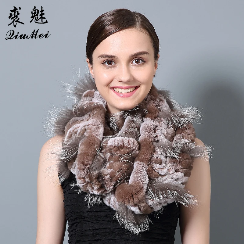 Шарф-кольцо женский из 100% натурального меха кролика и лисы зимний 2018 - купить по