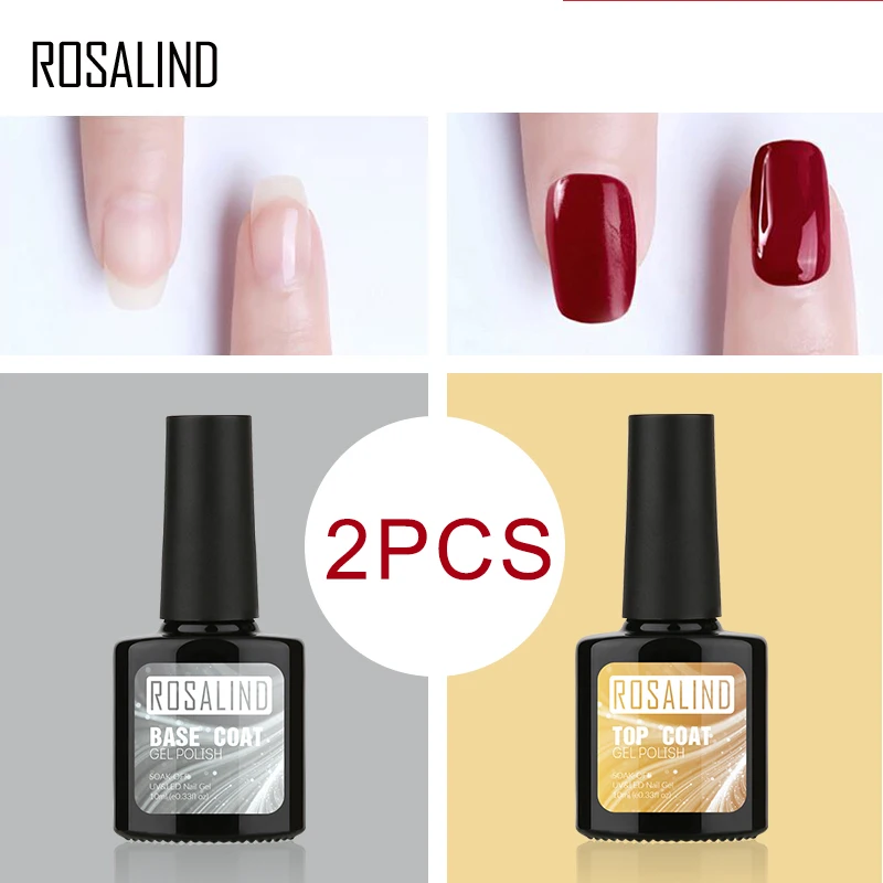 ROSALIND Nail Gel top and base for gel polish long 2 pcs 10ml nail varnishes need to cure art | Красота и здоровье