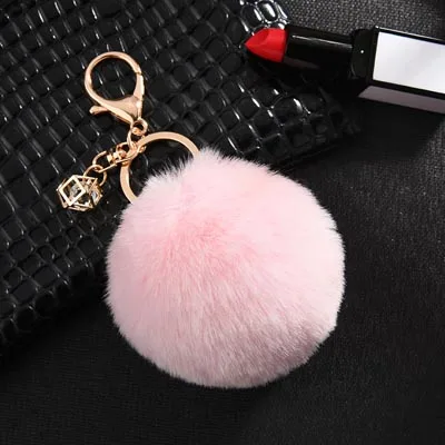 pink 23 Цвета,, брелок, пушистый искусственный мех кролика, брелок для ключей, брелоки с помпонами, Женская Автомобильная сумка, брелок для ключей, ювелирные изделия EH343 - Цвет: pink