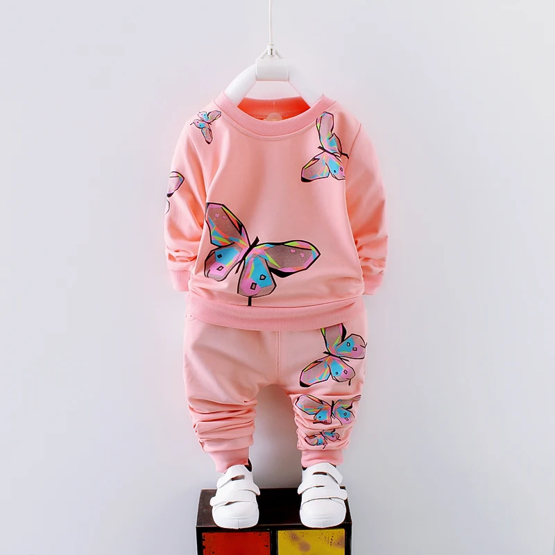 BibiCola newborn baby girl clothes cute beautiful butterfly spring autumn clothing set T shirt+overalls kids Autumn | Детская одежда и