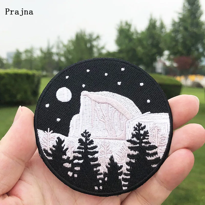 Prajna горная круглая нашивка небо вышитые железные нашивки на одежду значок DIY жизни дерево наклейки НЛО Аксессуары для одежды F