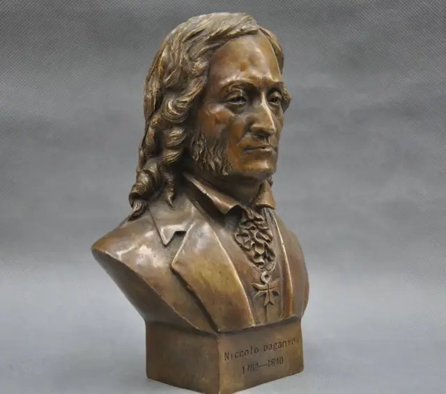 Китайский Старый 8 ''итальянский большой музыкант Niccolo Paganini бюст латунная