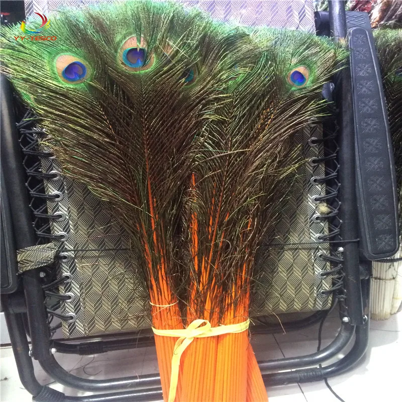 

Wholesale 100pcs beautiful Orange peacock feather eye 80-90cm / 32-36 inch decorative celebration stage performance diy feathers