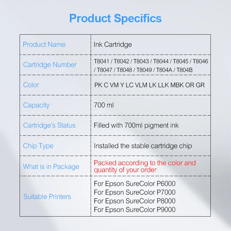 Чернильный картридж совместимый с чернилами для Epson SureColor P6000 P7000 P8000 P9000 11 цветов