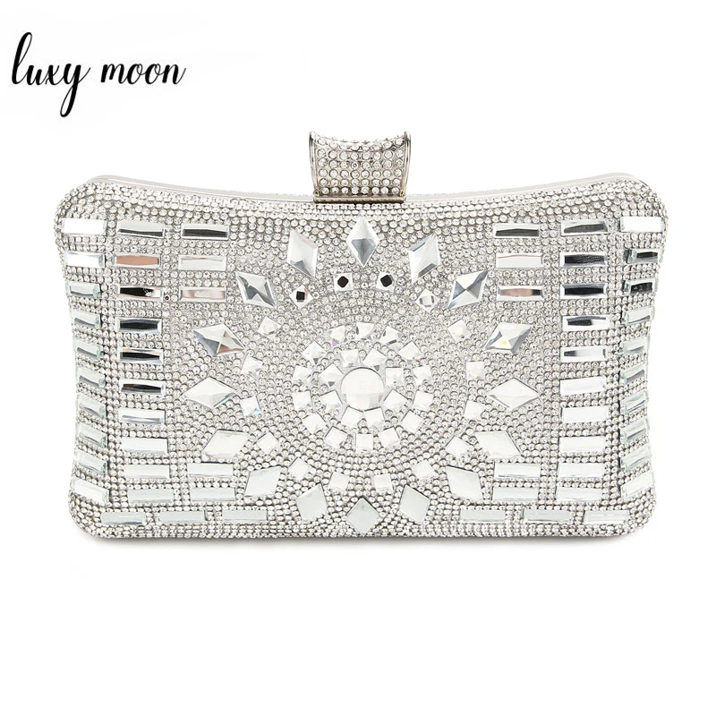 

Luxy Moon glass diamond silver evening bags high quality gold clutch bag elegant blue bag party wedding bridal purse w641
