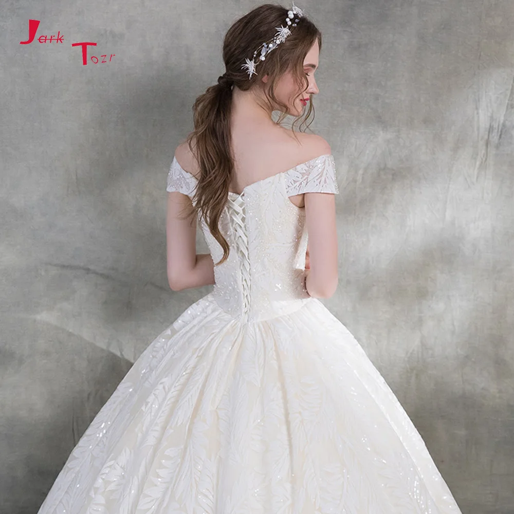 Vestido De Novia Renda 2019 блестящий бисер жемчуг вырез лодочкой короткий рукав кружевное
