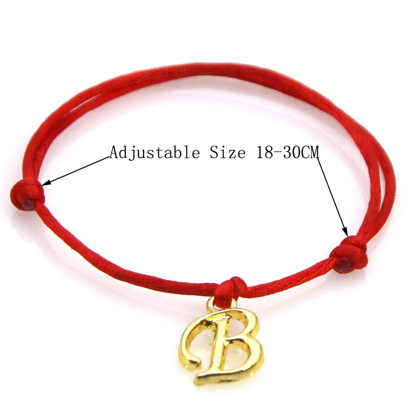 Нежный браслет серебристого цвета с 26 буквами регулируемый Красной веревкой для