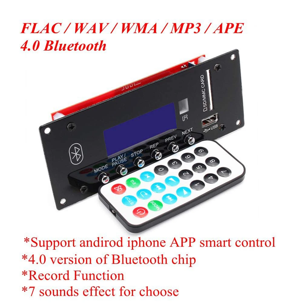 12 В беспроводной Bluetooth 4 0 MP3 аудио декодер плата радио модуль APE / FLAC WMA WAV управление App для