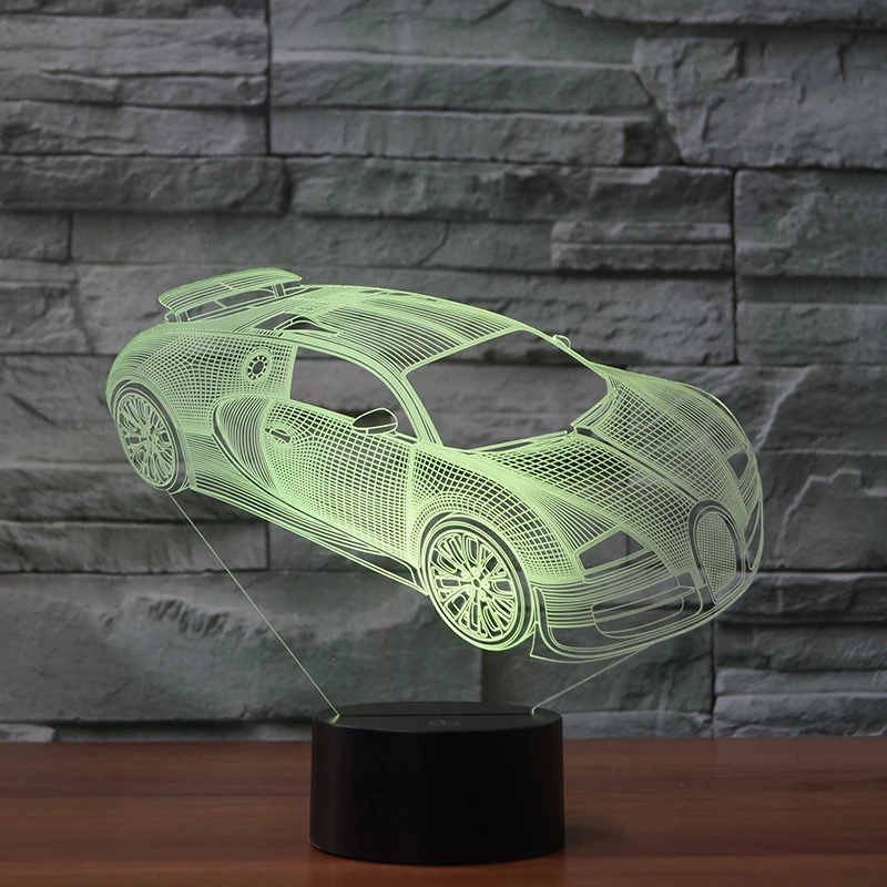 3D Оптическая иллюзия ночник 7 цветов LED лампа Bugatti Veyron для детей и взрослых