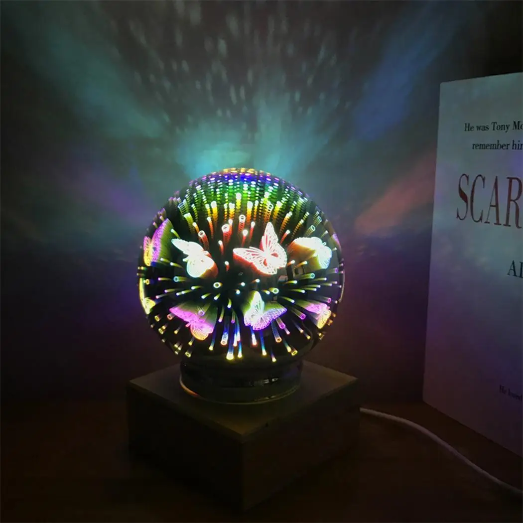 Creative 3D Glass Cover LED Night 5V Round Light Star Butterfly Desk 3W Lamp Home USB Decor As Picture | Лампы и освещение