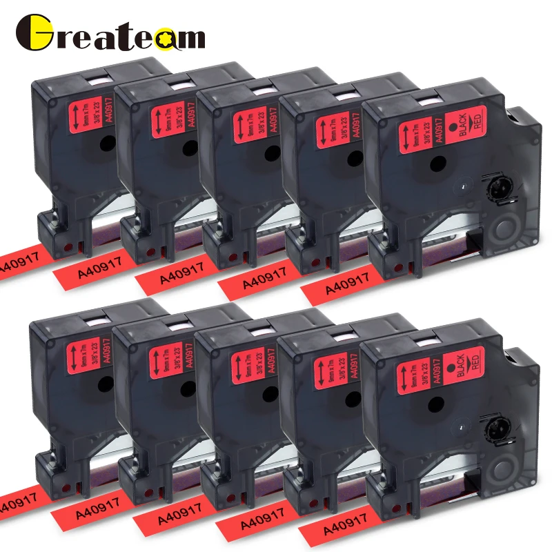 Greateam 10 шт./лот 40917 совместим Dymo D1 S0720720 этикетка лента черного цвета на красный для