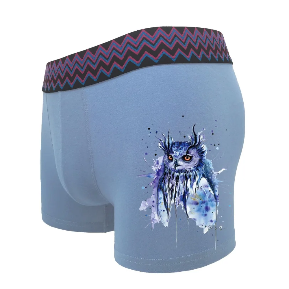 Мужские хлопковые трусы боксеры с забавным принтом совы дышащие больших