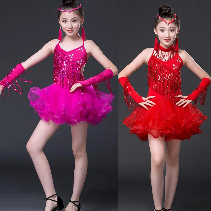 Платье с кисточками и лаком для девочек платье латинских танцев бальных сальсы