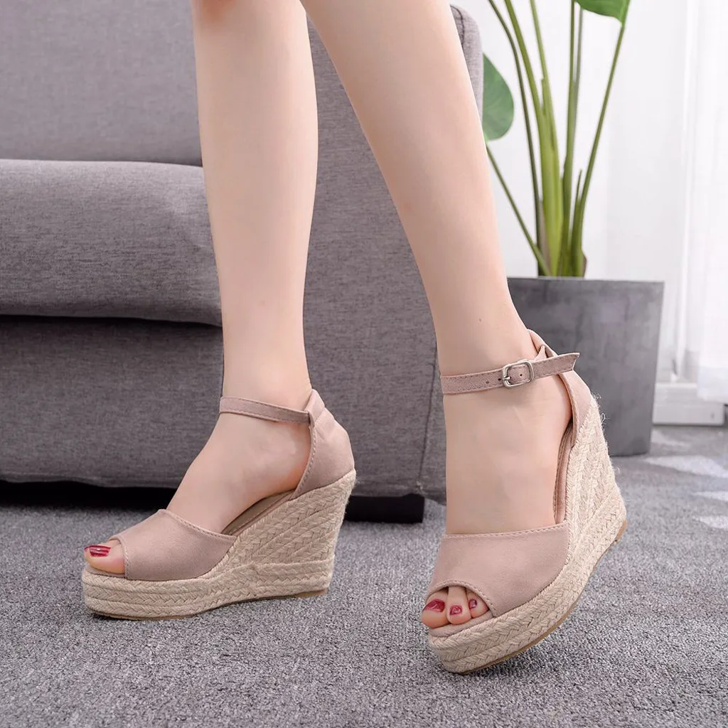 Женские босоножки на платформе в богемном стиле с открытым носком и пеньковой