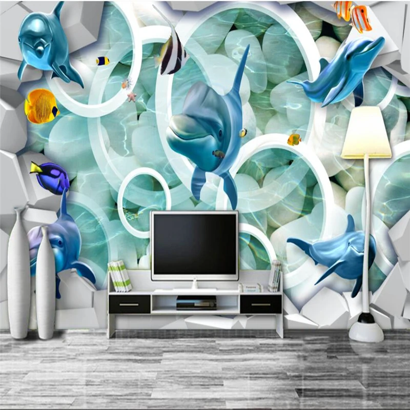 Beibehang белые гальки 3D дельфины Стерео ТВ диван фоновая стена на заказ большие