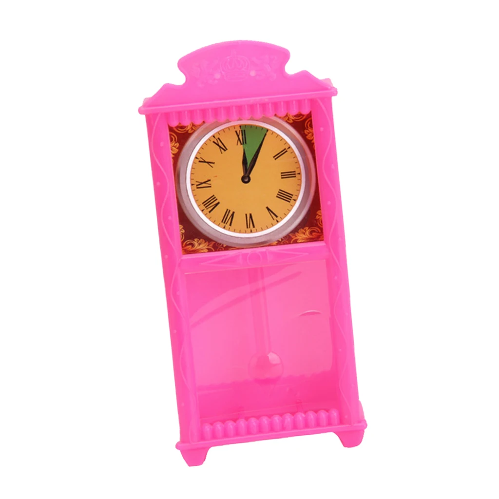 Розовый милый кукольный домик миниатюрные деды часы для гостиной мебель ролевые