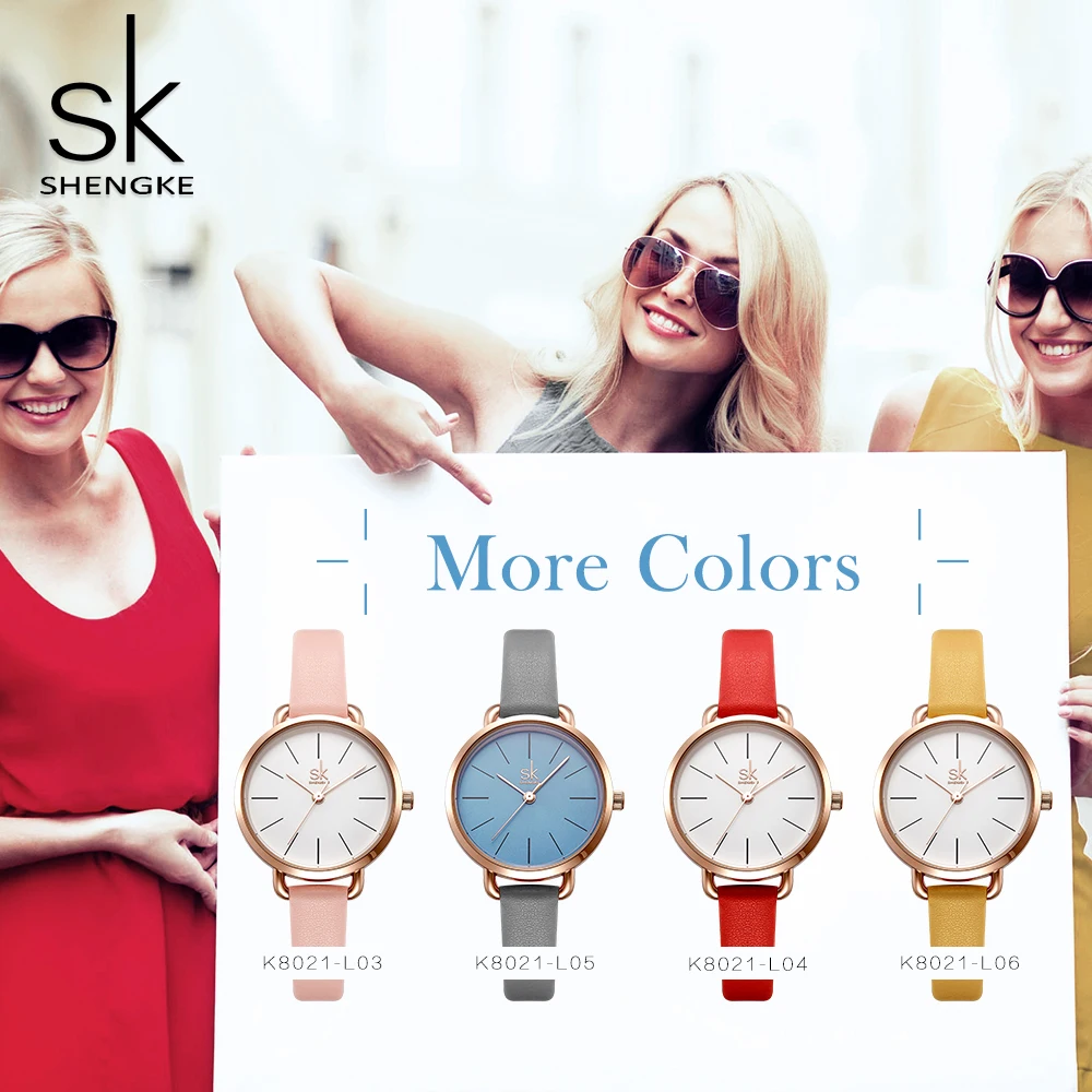 Часы Shengke женские кварцевые с простым циферблатом повседневные