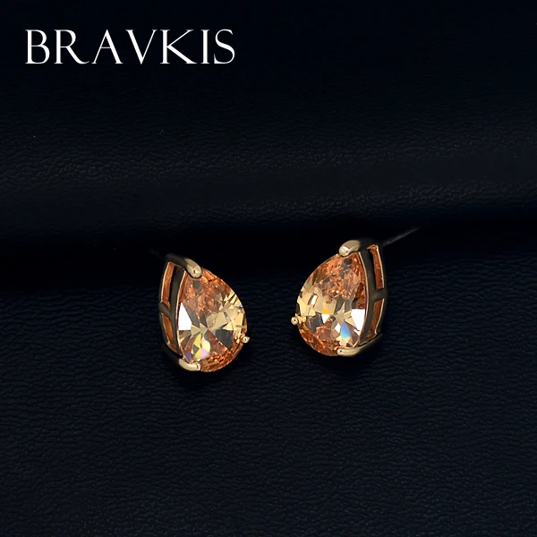 Женские крупные серьги-гвоздики BRAVEKISS желтое ювелирное изделие с кристаллами в