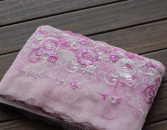 2 Yards Lace Trim Purple Flowers Floral Embroidered Tulle 7.48 Inches Wide | Дом и сад