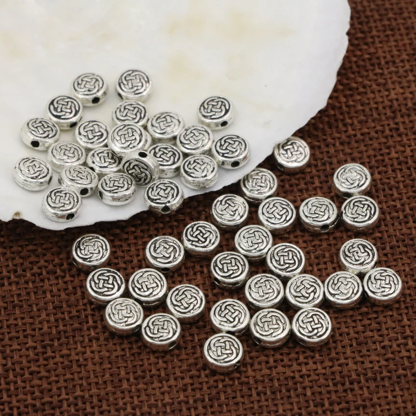 Новая мода 100 шт. тибетское посеребренное круглое колесо резные 7 мм разделители