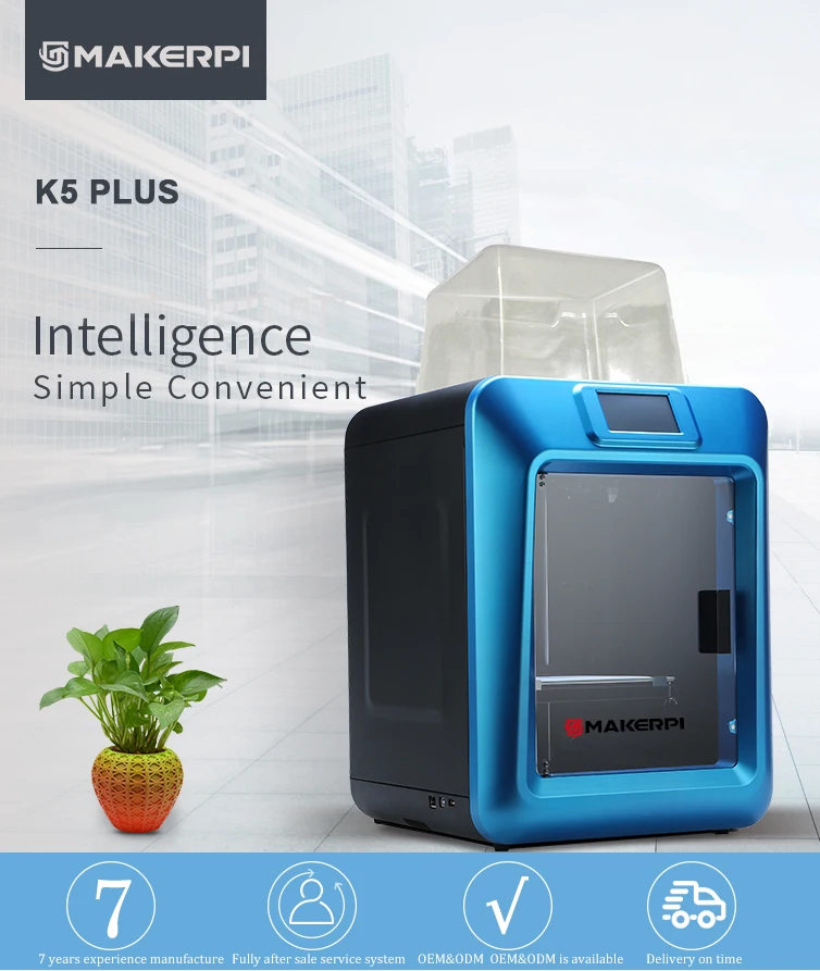 3d принтер MakerPi K5 Plus с сенсорным экраном, интеллектуальное выравнивание, с wifi и камерой, температура сопла может прикрепить до 250 ℃