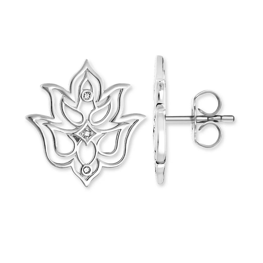 Серебряные серьги гвоздики с ажурным цветком лотоса TS новинка 2018 модные в стиле