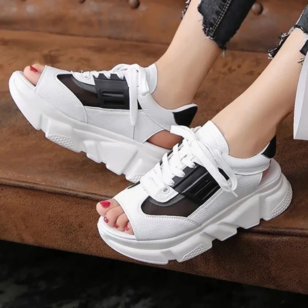 2019 летние женские сандалии на толстой подошве с открытым носом спортивные