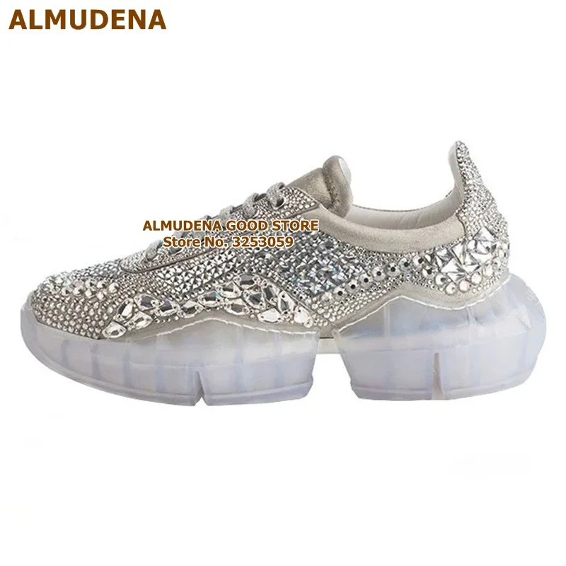 gold as picture ALMUDENA/Новинка; женские кроссовки со сверкающими кристаллами и бусинами; шикарная обувь для отдыха на шнуровке; цвет золотистый, Серебристый; повседневная обувь на прозрачной платформе - Цвет: gold as picture