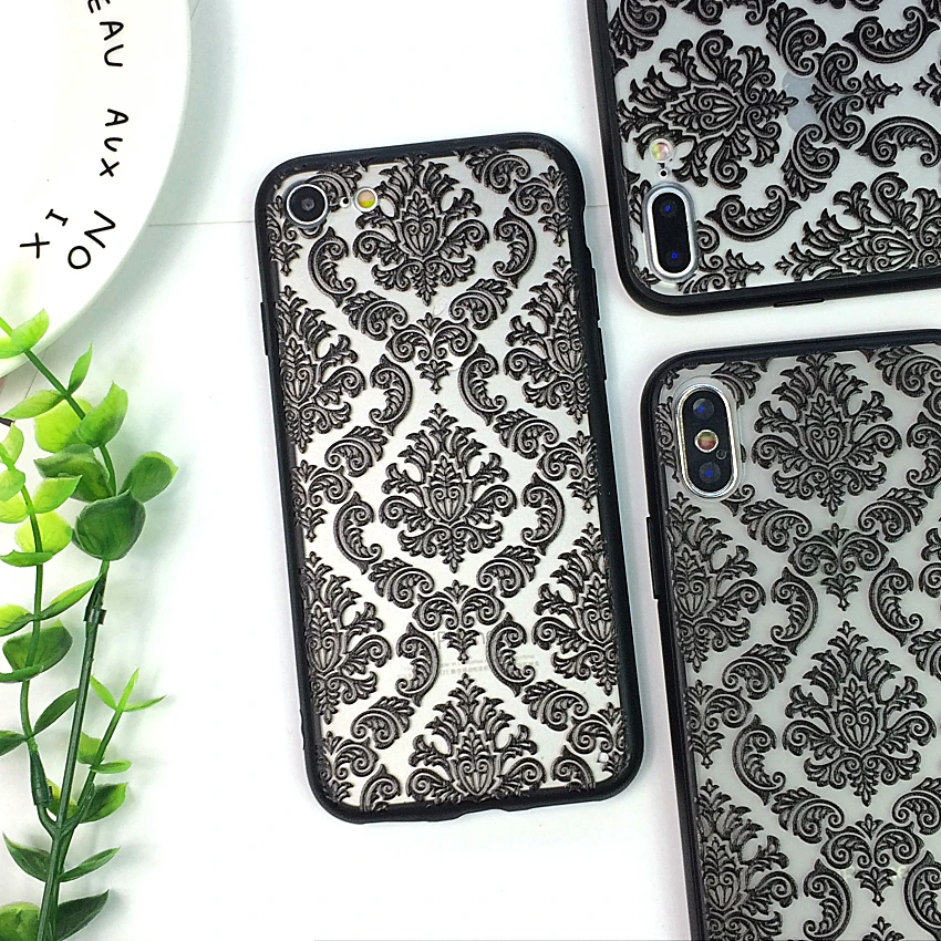 01 Симпатичный чехол для телефона с цветочным рисунком для Apple iPhone 7 8 6 6s 5 5S SE Plus кружевные Жесткие ПК-чехлы задняя крышка для iPhone X XR XS Max - Цвет: 01