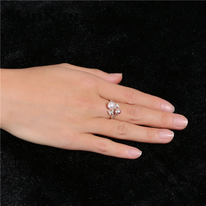 ManKuu Trendy Fashion Pearl Ring Natural 5-7mm Round 925 Sterling Silver Butterfly For Women Wedding Anniversary | Украшения и