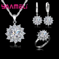 high quality 925 sterling silver sun flowers cubic zirconia necklace earringsrings crystal jewelry for women wedding
