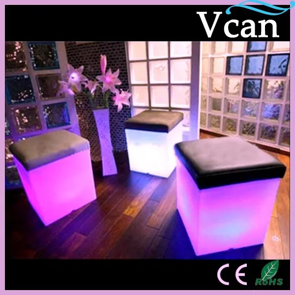 للبيع في الهواء الطلق مع بو الجلود الأزياء قابلة للشحن استخدام مناسبة التوصيل اللون LED مكعب كرسي V V-B005