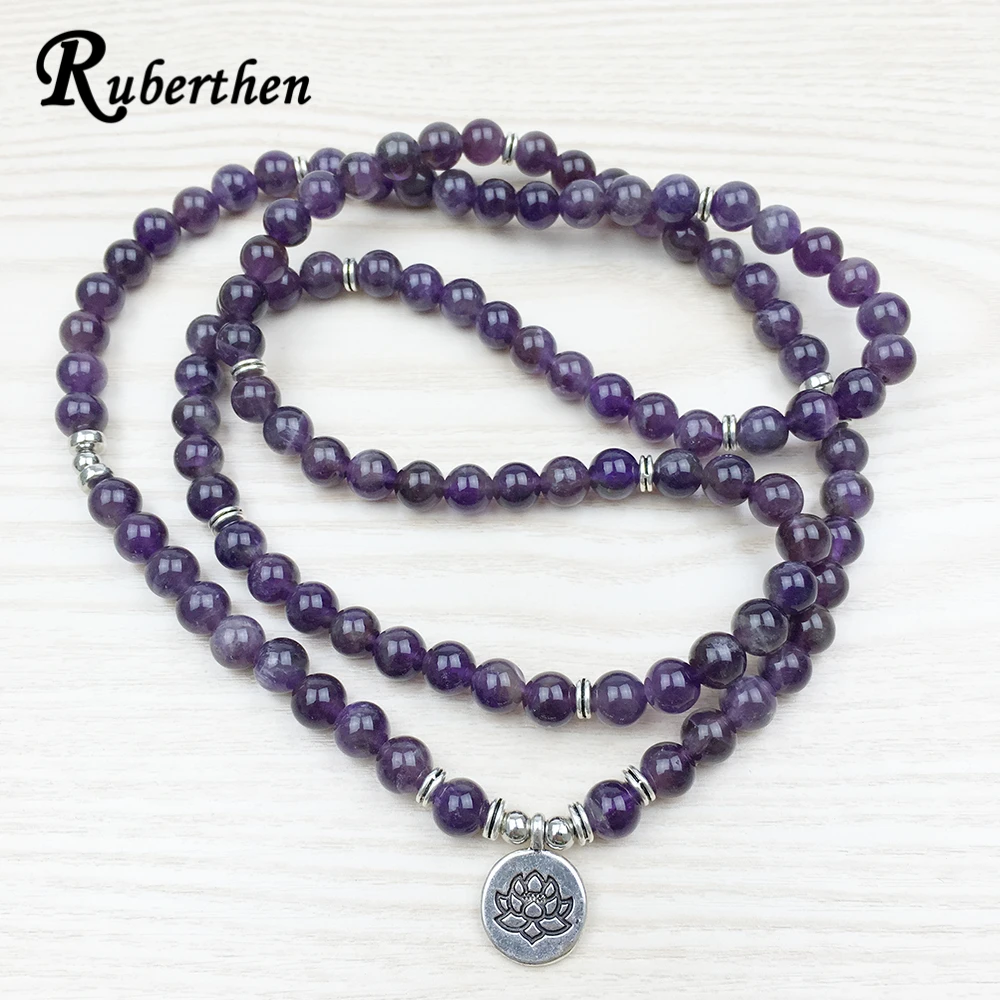 Ruberthen 2018 роскошный дизайн натуральный фиолетовый камень 108 Mala браслет с цветком