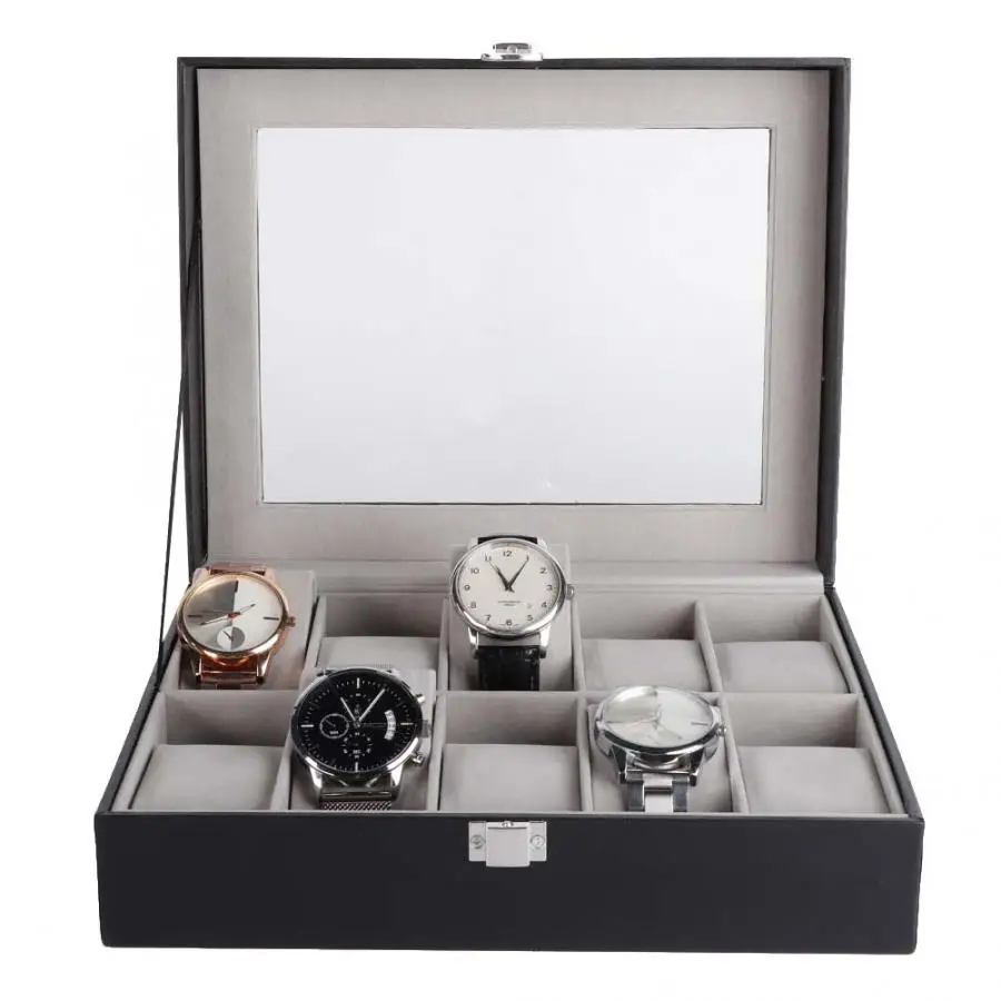 Роскошный 10 решеток из искусственной кожи держатель для витрины часов