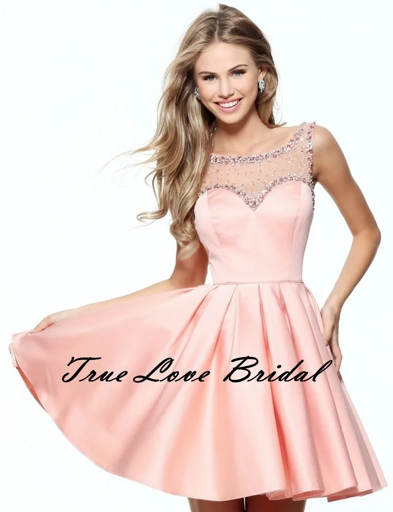 Elegant Spaghetti Strap Beaded Pink Short Prom Dresses 2017 Above Knee Girls Party Cocktail | Свадьбы и торжества