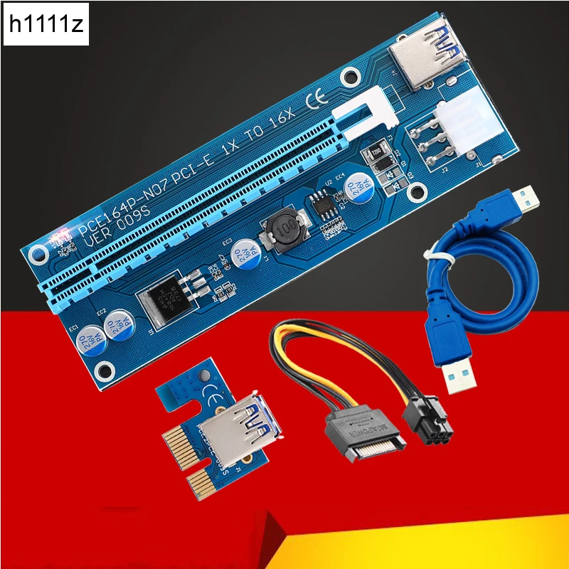 Ver 009S PCI E 1X до 16X Райзер карта расширения Express 6pin Sata адаптер питания USB 3 0 кабель для