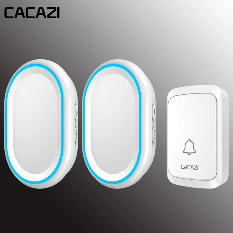 CACAZI Беспроводной дверной звонок интеллигентая(ый) дверной звонок светодиодный Ночной светильник 300 метрового дистанционного Водонепроницаемый Батарея дома вызова 58 Ловец снов 300 м Диапазон - Цвет: white 1x2