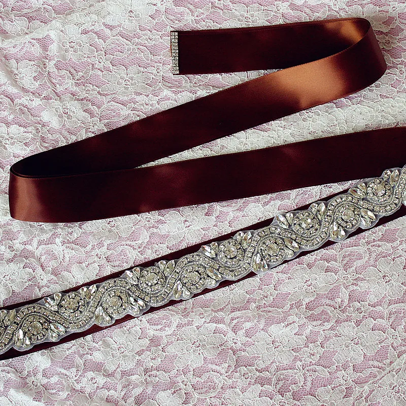 Kyunovia со стразами 44 см шелковой лентой свадебные пояса Кристалл Sash Книги по искусству деко горный хрусталь пояса свадебные створки пояса свадебное платье d24