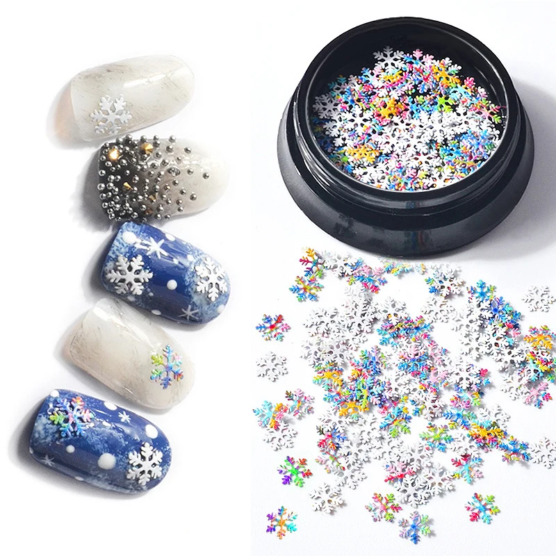 

ICYCHEER Nail Art Sticker Decal Snow Flake Xmas Colorful Nail Art Metal Ultra Thick Snowflakes Christmas Theme Accessories