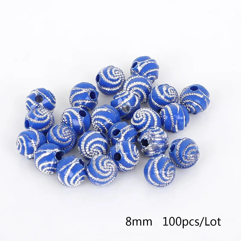 Royal Blue 100 шт 8 мм цветные круглые стразы, акриловые бусины, спиральные бусины для поделок, украшение для альбома - Цвет: Royal Blue