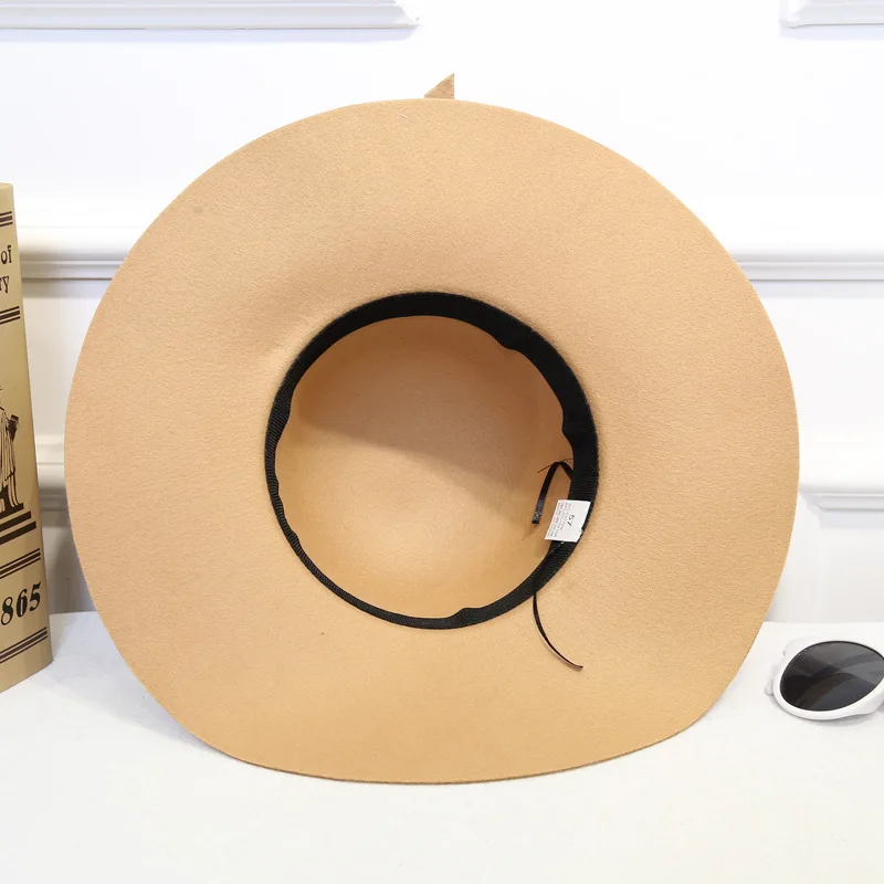 

2018 Wool Felt Wide Brim Bowler Fedora Hat Women Trilby Hats with Ribbon Bow Lady Floppy Cloche cap Formal Party Top Hat GH-525