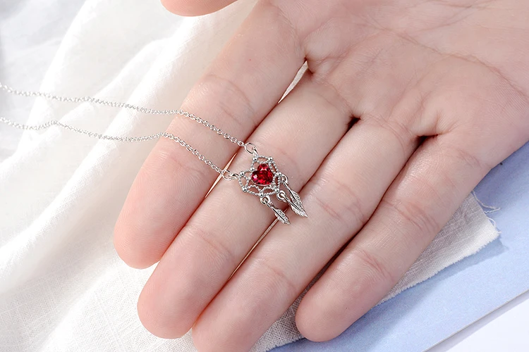 Anenjery, сладкое красное сердце, 925 пробы, серебро, Ловец снов, ожерелье для женщин, короткая цепочка на ключицы, рождественский подарок, S-N300