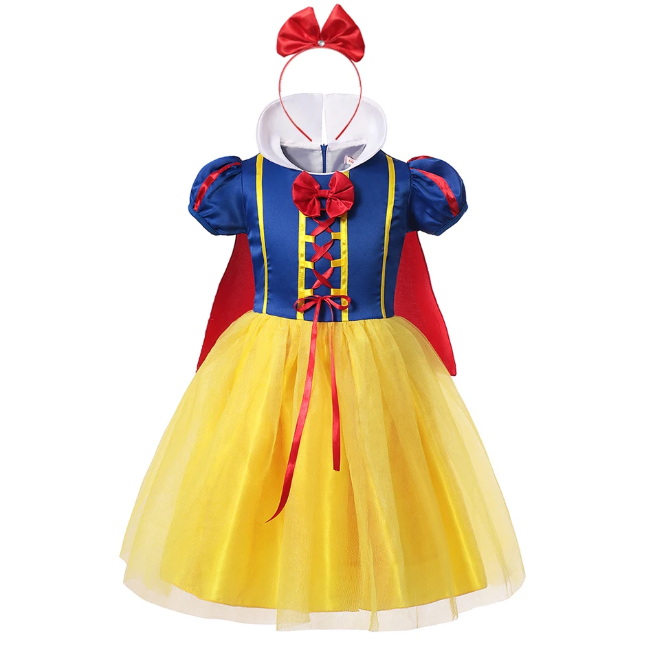 Dress Only Костюм Белоснежки для девочек; нарядное платье для детей с бантом; карнавальный костюм на Хэллоуин; карнавальный костюм с накидкой для От 2 до 12 лет - Цвет: Dress Only