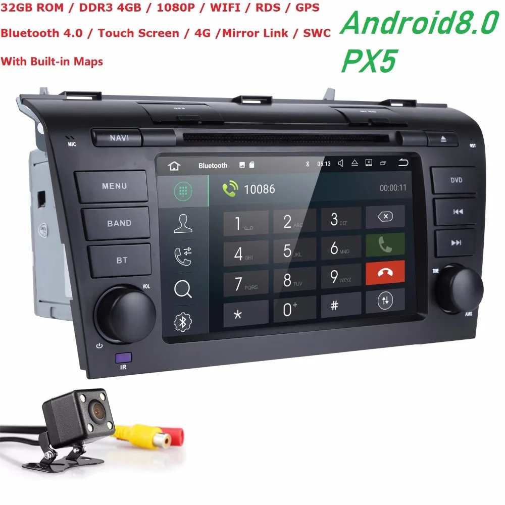 2 Din 4RAM + 32 ГБ 8 core Android 0 7 дюймов автомобиля dvd gps плеер для Mazda 3 2004 -2009 с Радио BT МЖК