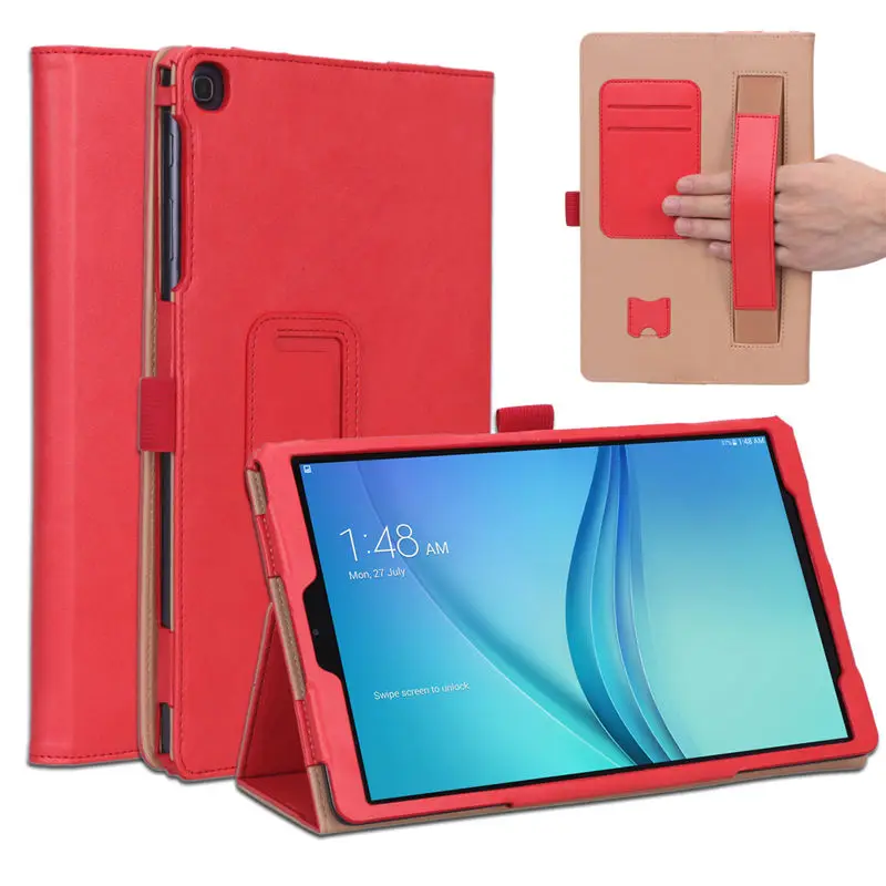 Red Роскошный чехол для samsung Galaxy Tab A 10,1 T510 T515, SM-T510 чехол, чехол для планшета из искусственной кожи, чехол-подставка+ пленка+ ручка - Цвет: Red